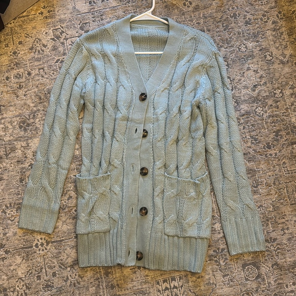Chunky teal knit cardigan